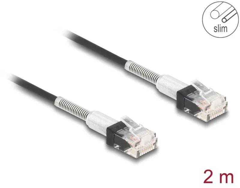 RJ45 Network Cable with double bend protection Cat.6A UTP Slim 2 m black von Delock in Schwarz – Produktfoto