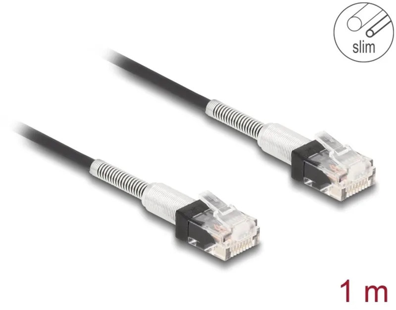 RJ45 Network Cable with double bend protection Cat.6A UTP Slim 1 m black by Delock in Black – product photo