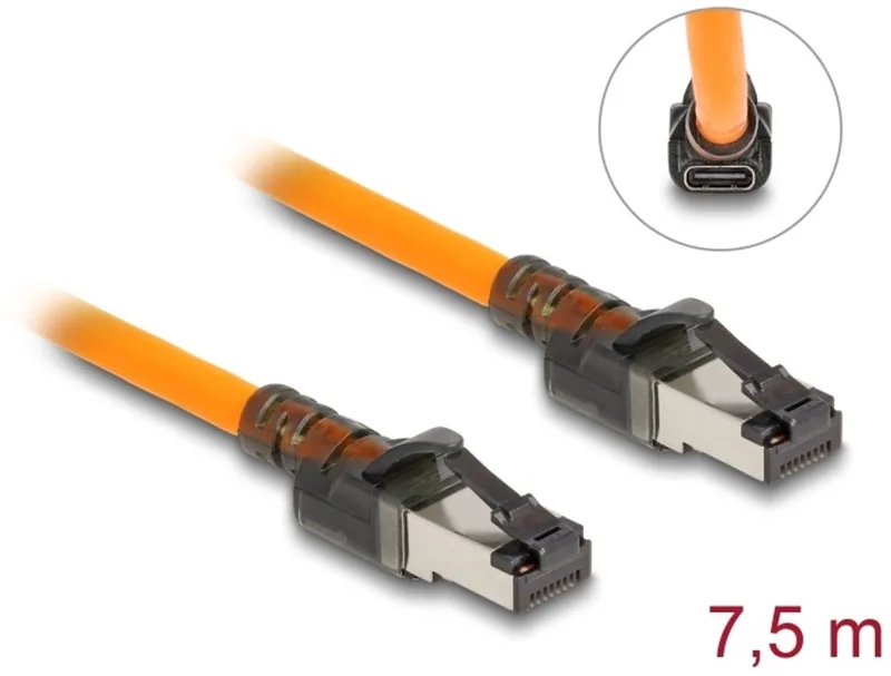 RJ45 Network Cable with USB Type-C™ port finder function Self Tracing Cat.6A S/FTP 7.5 m orange van Delock in Oranje – productfoto