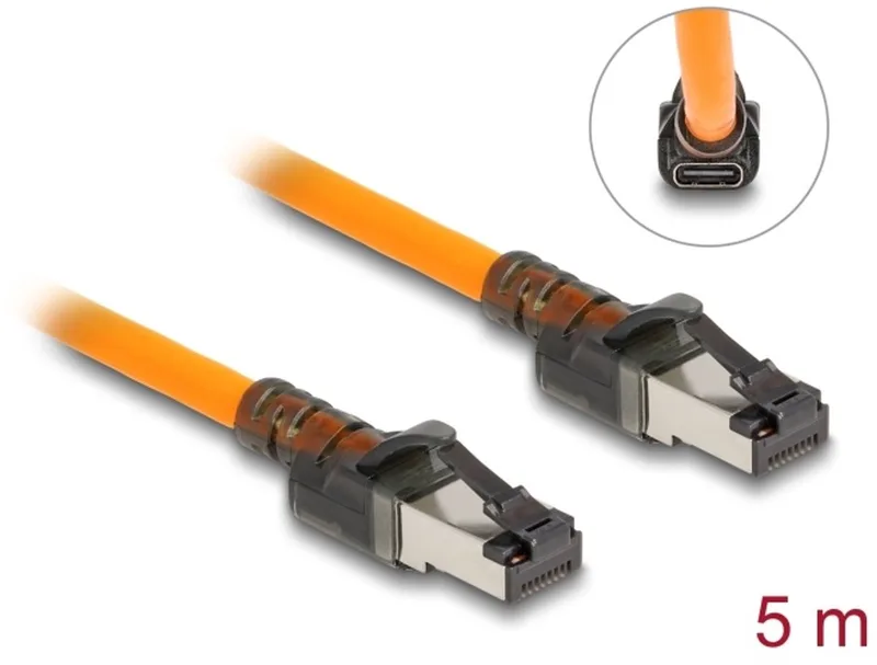 RJ45 Network Cable with USB Type-C™ port finder function Self Tracing Cat.6A S/FTP 5 m orange van Delock in Oranje – productfoto