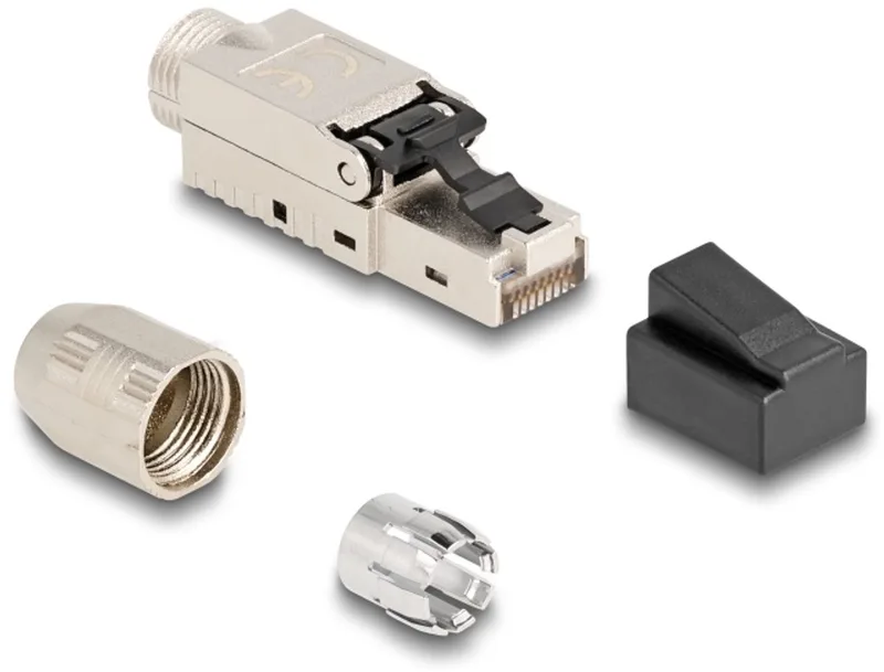 RJ45 plug field-assembly Cat.6A with cable gland and dust cover toolfree de Delock en Argent – photo produit