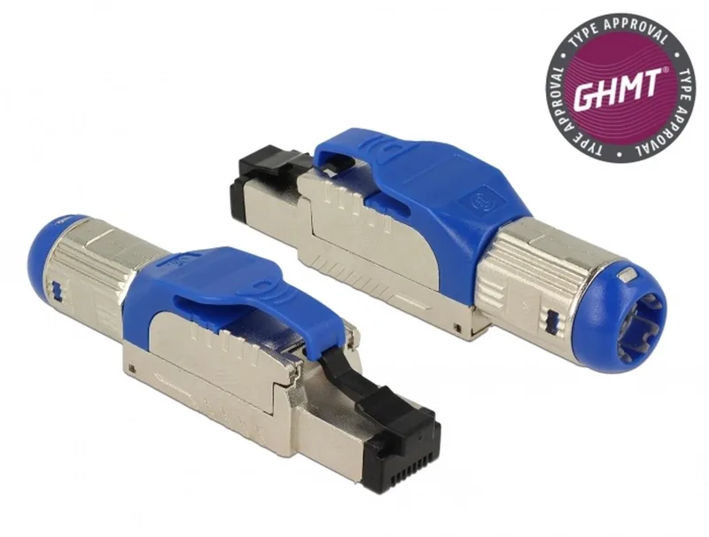 RJ45 Plug field assembly Cat.8.1 metal de Delock en Bleu, Argent – photo produit