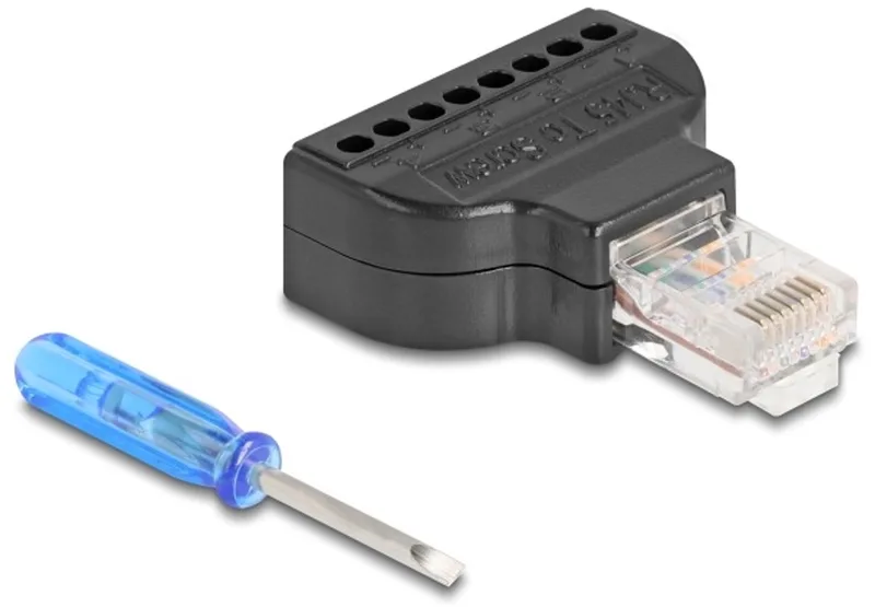 RJ45 plug to Terminal Block with screwdriver Cat.5e de Delock en Noir – photo produit