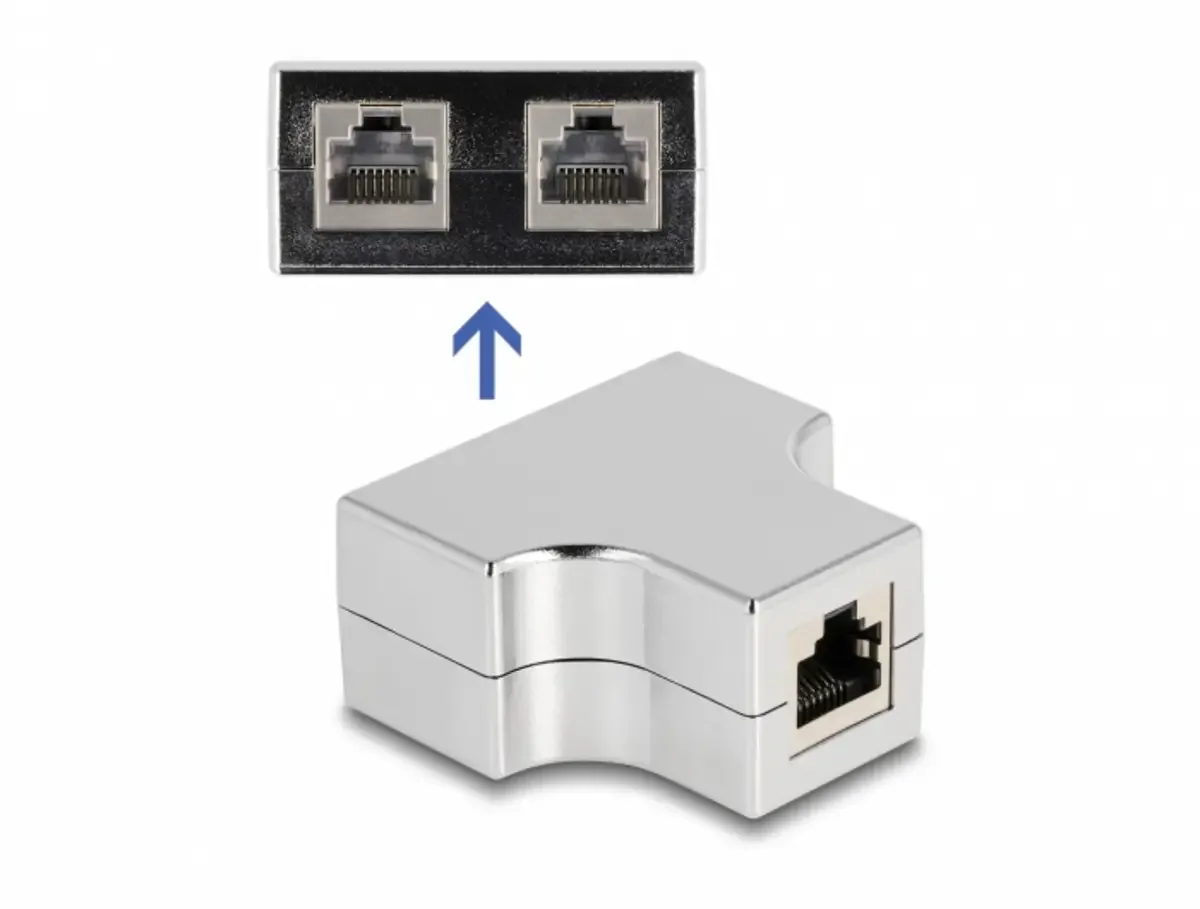 RJ45 Netværk Adapter CAT 5e [1x RJ45-tilslutning - 2x RJ45-tilslutning] Sølv fra Delock i Sølv – produktbillede