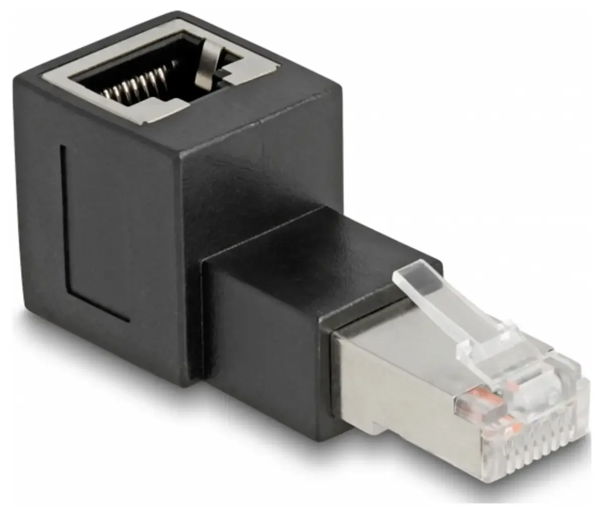 RJ45 réseau informatique Adaptateur CAT 6a [1x RJ45 mâle - 1x RJ45 femelle] 0 mm fra Delock i Sort – produktbillede