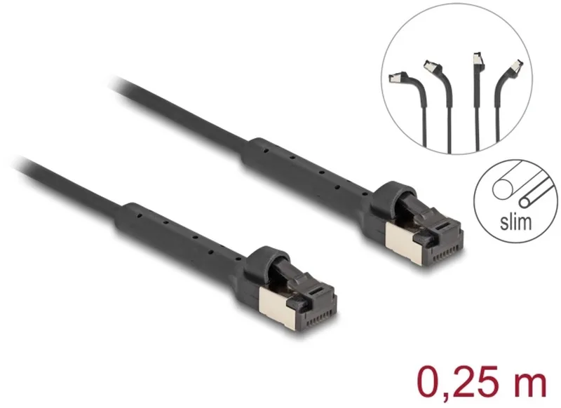 RJ45 Slim Network Cable Cat.6A U/FTP angled black 0.25 m by Delock in Black – product photo