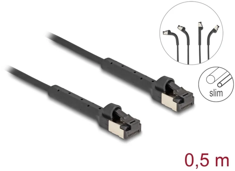 RJ45 Slim Network Cable Cat.6A U/FTP angled black 0.5 m från Delock i Svart – produktbild