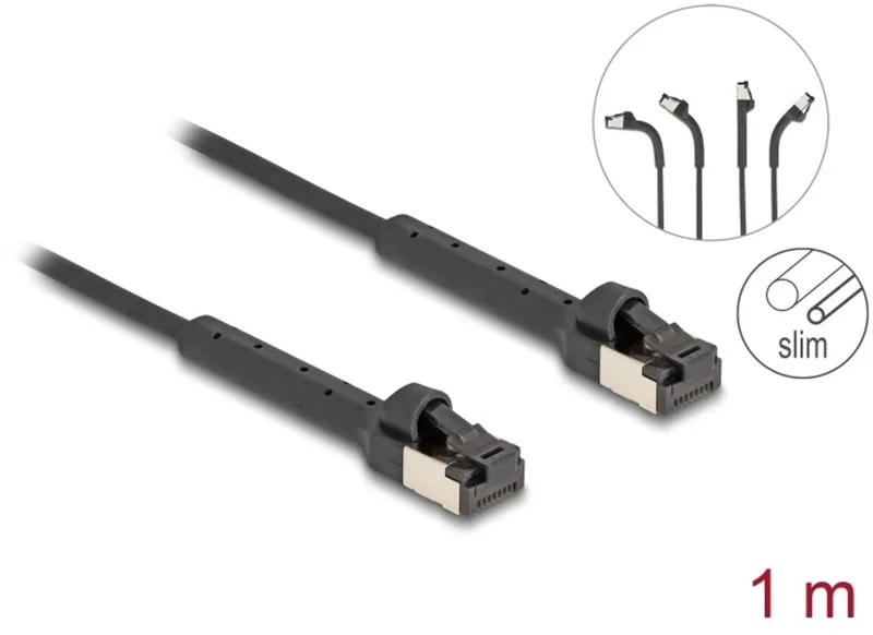 RJ45 Slim Network Cable Cat.6A U/FTP angled black 1 m från Delock i Svart – produktbild