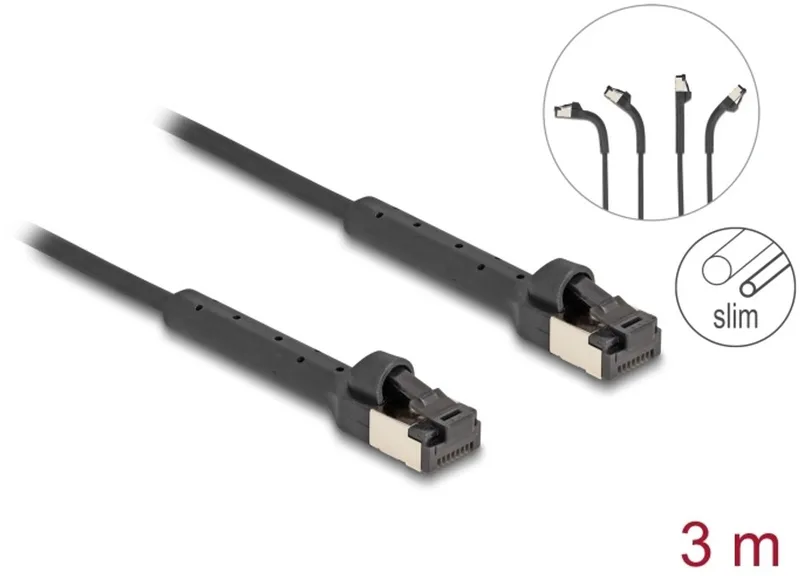RJ45 Slim Network Cable Cat.6A U/FTP angled black 3 m de Delock en Noir – photo produit