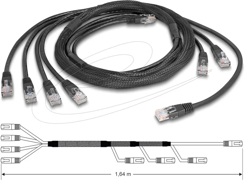 RJ45 Trunk Cable 4 x plug to 4 x plug Cat.5e UTP black från Delock i Svart – produktbild