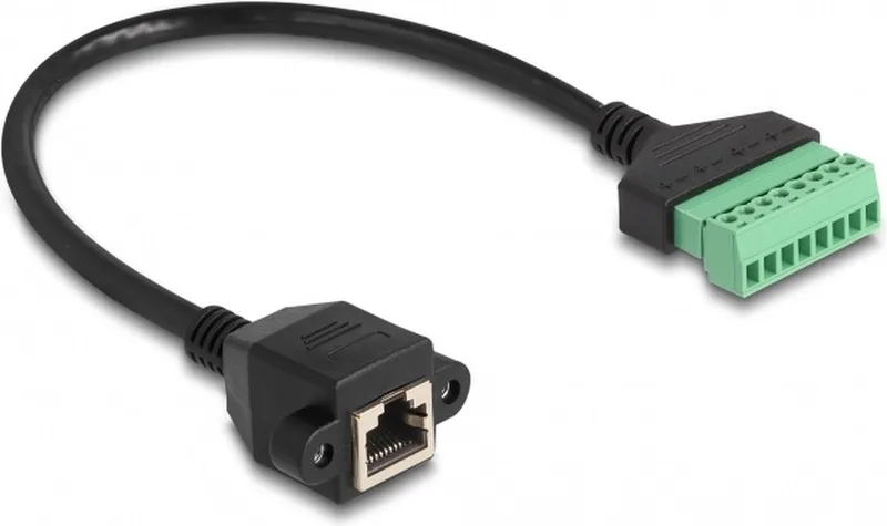 RJ45 (v) - Terminal Block (2-delig) kabel - U/UTP - CAT6 Gigabit / 0,30 meter van Delock in Zwart – productfoto