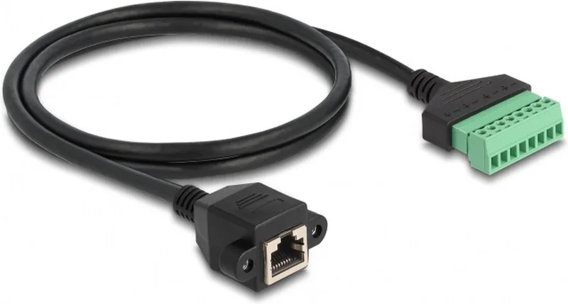 RJ45 (v) - Terminal Block (2-delig) kabel - U/UTP - CAT6 Gigabit / 1 meter från Delock i Svart – produktbild