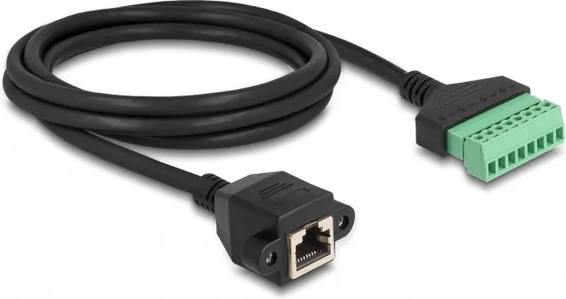 RJ45 (v) - Terminal Block (2-delig) kabel - U/UTP - CAT6 Gigabit / 2 meter från Delock i Svart – produktbild