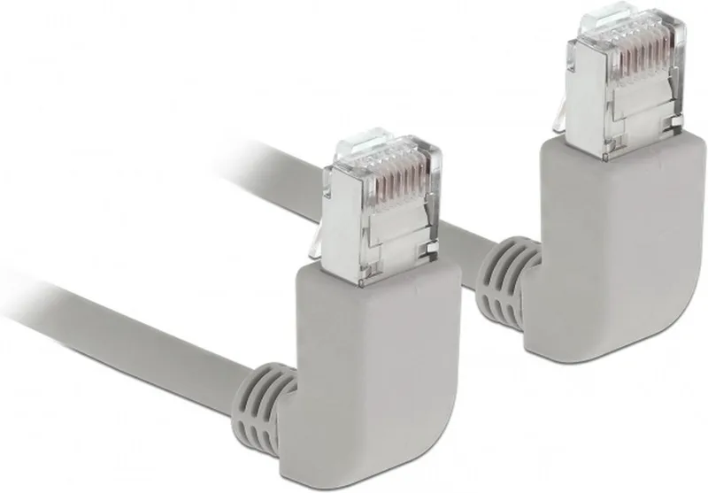 S/FTP CAT6a 10 Gigabit netwerkkabel haaks naar beneden / haaks naar beneden / LSZH - 2 meter från Delock i Grå – produktbild