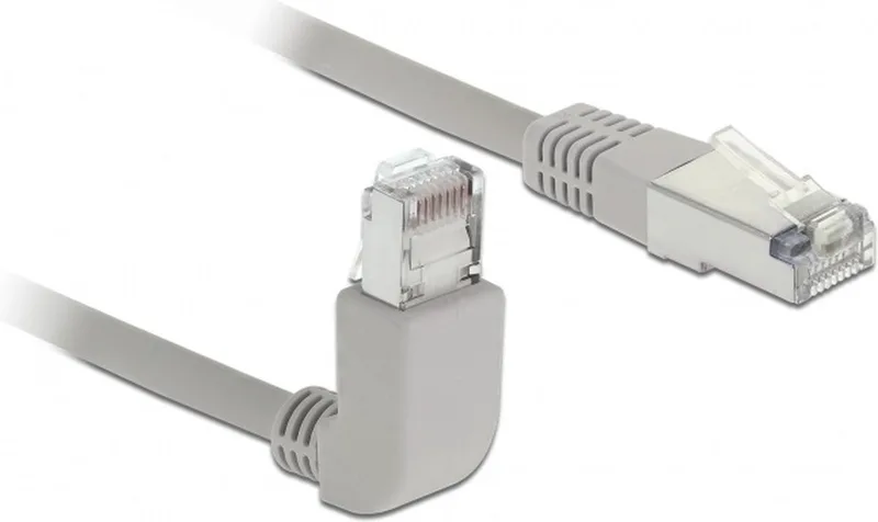S/FTP CAT6a 10 Gigabit netwerkkabel haaks naar beneden / recht / LSZH - 1 meter från Delock i Grå – produktbild