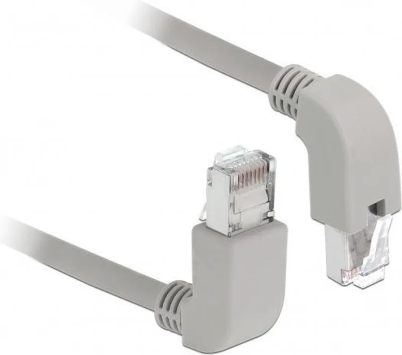 S/FTP CAT6a 10 Gigabit netwerkkabel haaks naar boven / haaks naar beneden / LSZH - 2 meter von Delock in Grau – Produktfoto