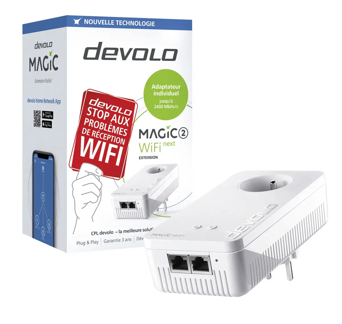 Magic 2 WiFi next Adaptateur dextension CPL WiFI 8611 FR Powerline, WiFi 2400 MBit/s från devolo – produktbild