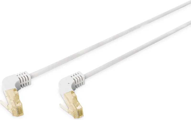Cat 6A Netwerkkabel 10m, S/FTP, 90° Hoek RJ45 von Digitus in Grau – Produktfoto