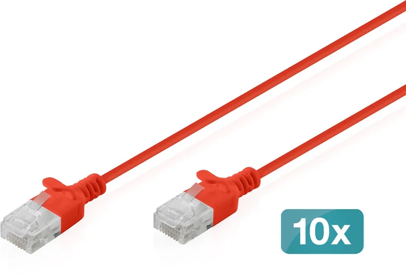DK-1618-003S-R-10 RJ45 Netwerkkabel, patchkabel CAT 6 U/UTP 0.3 m 10 stuk(s) by Digitus in Red – product photo