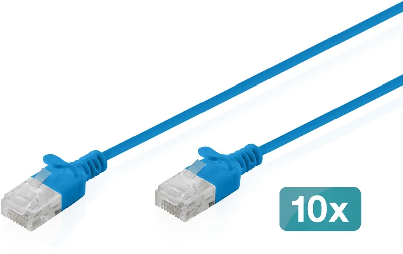 DK-1618-020S-B-10 RJ45 Netwerkkabel, patchkabel CAT 6 U/UTP 2 m 10 stuk(s) von Digitus in Blau – Produktfoto