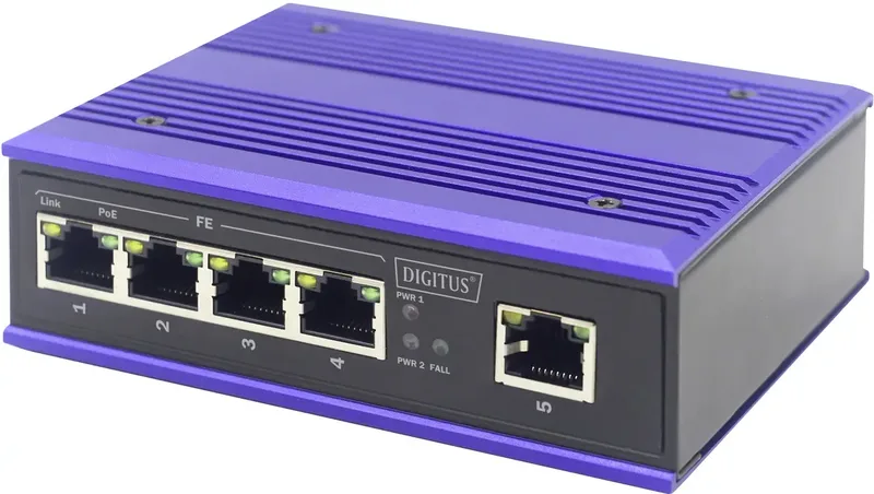 DN-650107 Industrial Ethernet Switch 10 / 100 MBit/s IEEE 802.3af (12.95 W), IEEE 802.3at (25.5 W) by Digitus – product photo