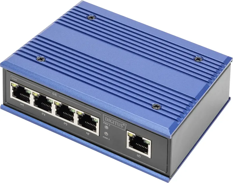 DN-651118 DN-651118 Industrial Ethernet Switch 5 poorten 10 / 100 / 1000 MBit/s by Digitus in Blue, Blauw-lila, Blue Cobalt, Black – product photo