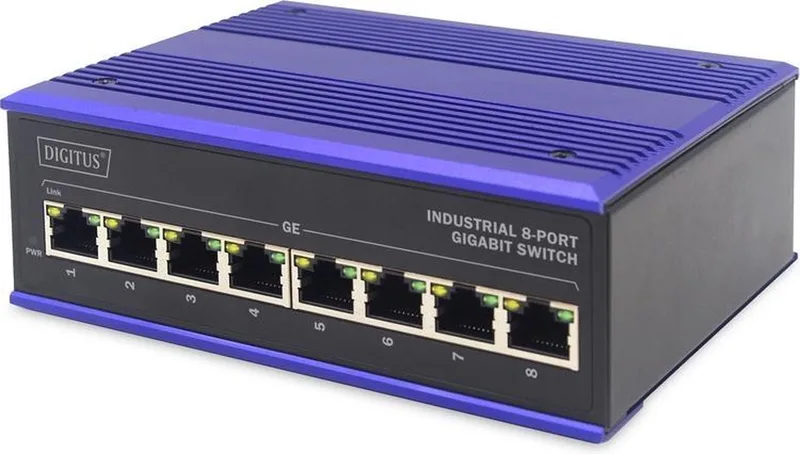 DN-651119 Industrial Ethernet Switch 8 poorten 10 / 100 / 1000 MBit/s de Digitus en Noir, Bleu – photo produit