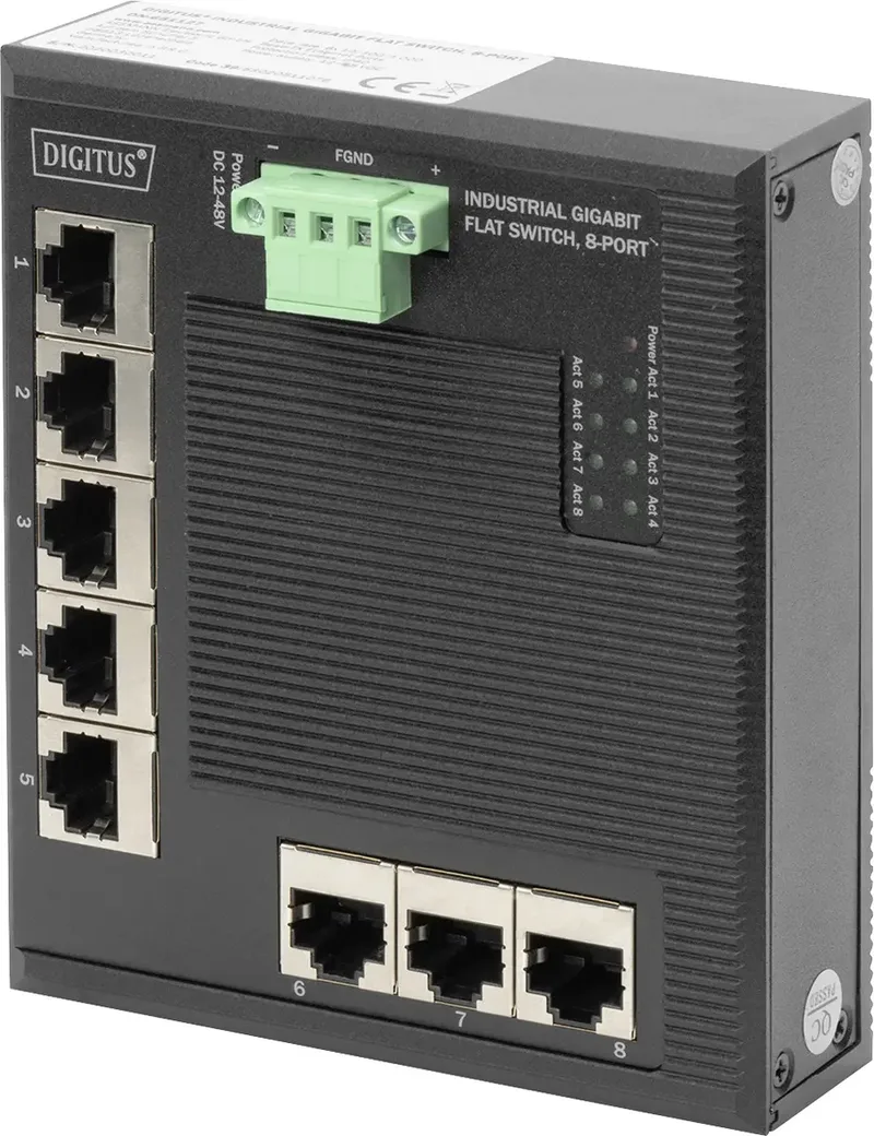 DN-651127 DN-651127 Industrial Ethernet Switch 8 poorten 10 / 100 / 1000 MBit/s från Digitus i Svart – produktbild