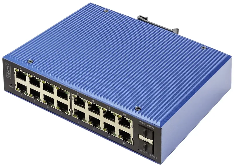 DN-651158 DN-651158 Industrial Ethernet Switch 16 + 2 poorten 10 / 100 / 1000 MBit/s fra Digitus i Blå – produktbillede