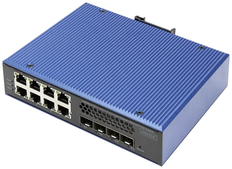 DN-651161 DN-651161 Industrial Ethernet Switch 8 + 4 poorten 1 GBit/s fra Digitus i Blå – produktbillede