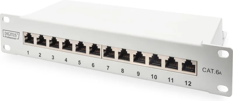 DN-91612S-EA-G 12 poorten Netwerkpatchpaneel 254 mm (10) CAT 6A 1 HE Ingericht van Digitus in Grijs – productfoto