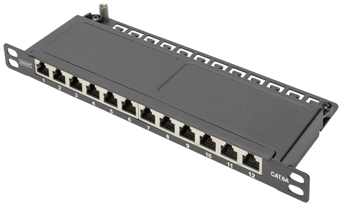 DN-91612S-SL-EA 12 ports Panneau de brassage 254 mm (10) CAT 6a 0.5 UH multicolore équipé de Digitus – photo produit