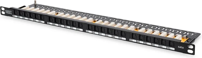 DN-91624U-SL-SH 24 poorten Netwerkpatchpaneel 483 mm (19) CAT 6 0.5 HE Ingericht van Digitus in Kleurloos – productfoto