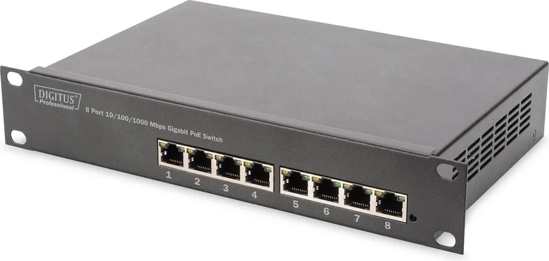DN-95317 DN-95317 Netwerk switch 8 poorten 10 / 100 / 1000 MBit/s PoE-functie van Digitus in Grijs – productfoto