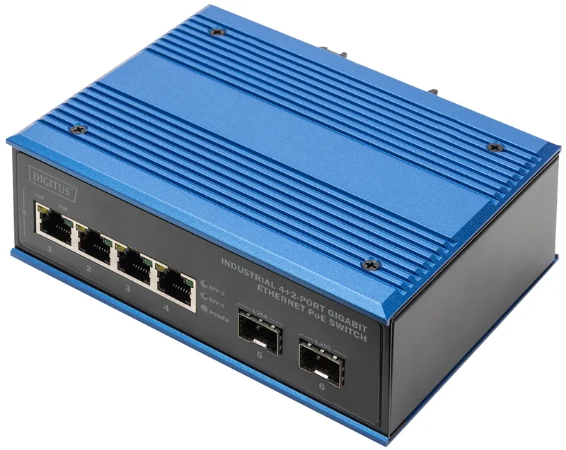 Industrial Gigabit Ethernet PoE Switch, 4+2 Port by Digitus – product photo