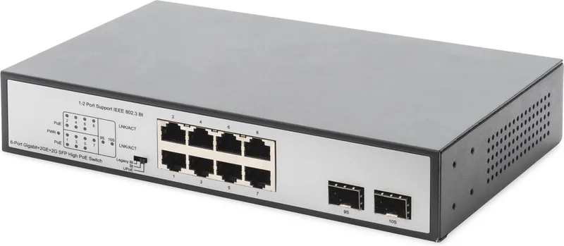 Switch 8-Port Gigabit 180W PoE Unmanaged schwarz de Digitus en Noir, Argent – photo produit
