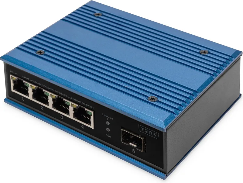 Switch Ind. 4-Port 10/100 30W PoE Unmanaged blau de Digitus en Noir, Bleu – photo produit