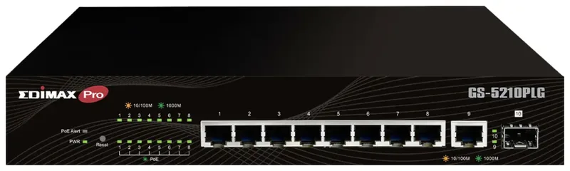 GS-5210PLG GS-5210PLG Netwerk switch 8 + 2 poorten 20 GBit/s PoE-functie by Edimax in Black – product photo