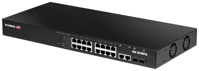 IGS-5218PLC IGS-5218PLC Industrial Ethernet Switch 16 + 2 poorten 3600 MBit/s PoE-functie by Edimax in Black – product photo