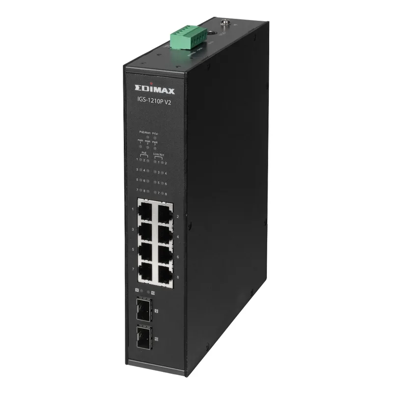 Industrial 10-Port Gigabit PoE+ DIN Rail Switch IP30 de Edimax – photo produit