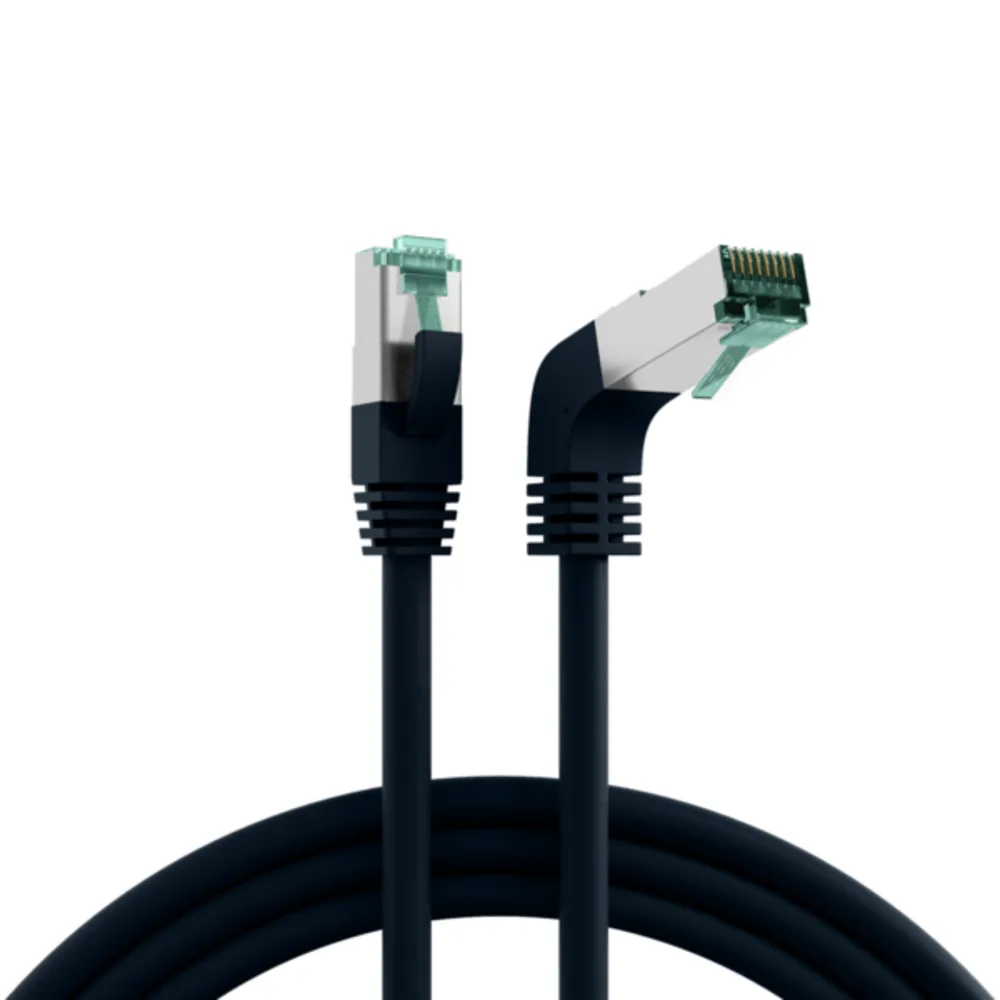 Patchkabel RJ45 Patchkabel Cat.6A S/FTP LSZH, 1x90° schwarz 0,25m - 1 VPE = 10 Stï¿½ck från EFB Elektronik – produktbild