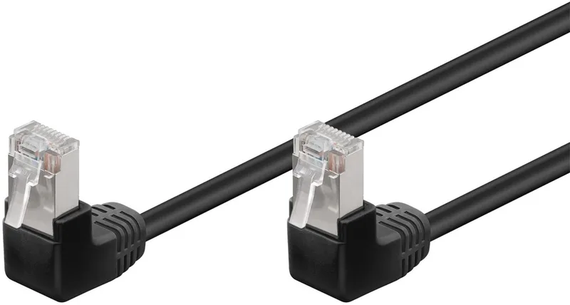 CAT 5e netwerkkabel 2 m F/UTP met CCA-geleider, 2x RJ45-stekkers 90° haaks voor kleine ruimtes by Goobay in Black – product photo