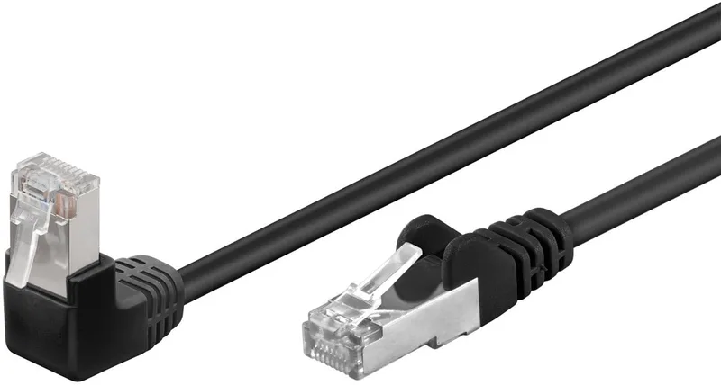 CAT 5e netwerkkabel, 3 m, 1x RJ45 90° haaks, F/UTP afgeschermd, CCA-geleider från Goobay i Svart – produktbild