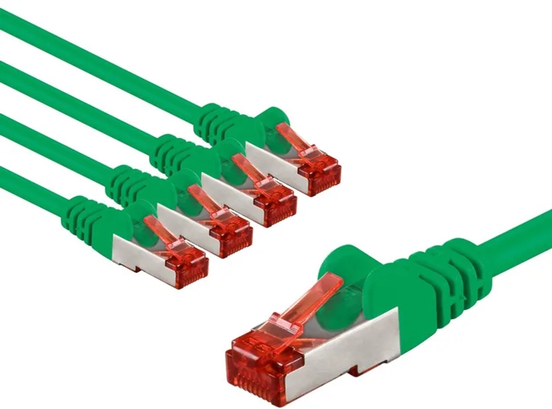 CAT 6 netwerkkabel, S/FTP, 1 m, set van 5, kopergeleider, halogeenvrije kabelmantel (LSZH) by Goobay in Green – product photo