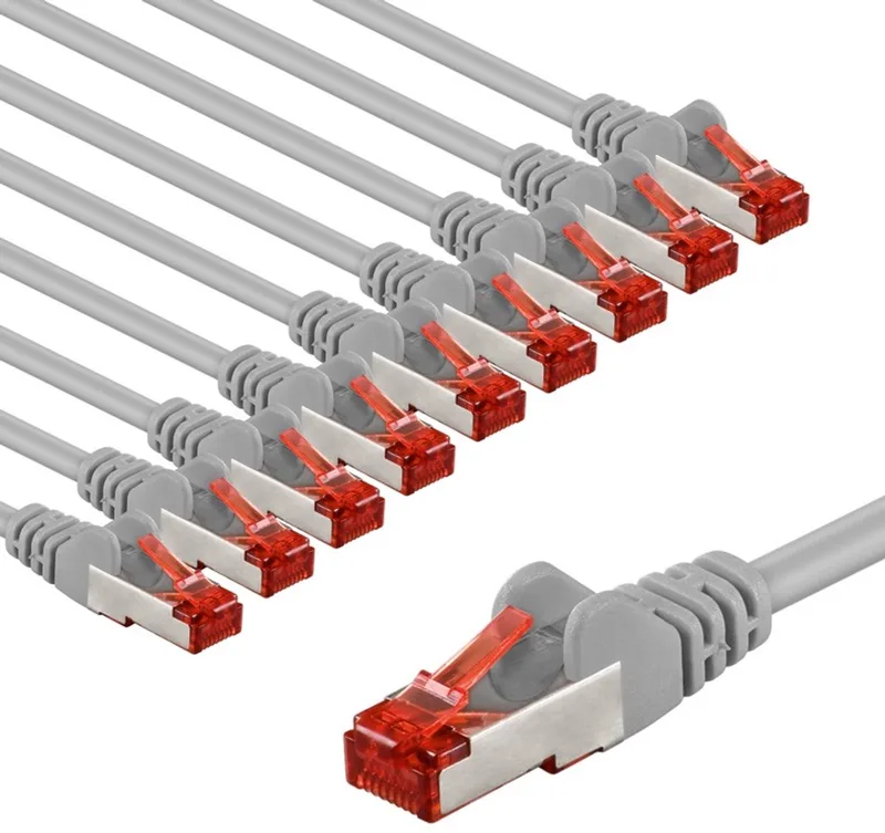 CAT 6 netwerkkabel, S/FTP, 2 m, set van 10, kopergeleider, halogeenvrije kabelmantel (LSZH) van Goobay in Grijs – productfoto