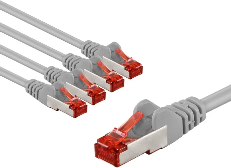 CAT 6 netwerkkabel, S/FTP, 2 m, set van 5, kopergeleider, halogeenvrije kabelmantel (LSZH) från Goobay i Grå – produktbild