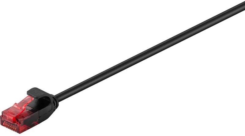 CAT 6 netwerkkabel slim 15 cm, U/UTP, koperen geleider, met RJ45 CAT6-aansluitingen aan beide kabeluiteinden von Goobay in Schwarz – Produktfoto