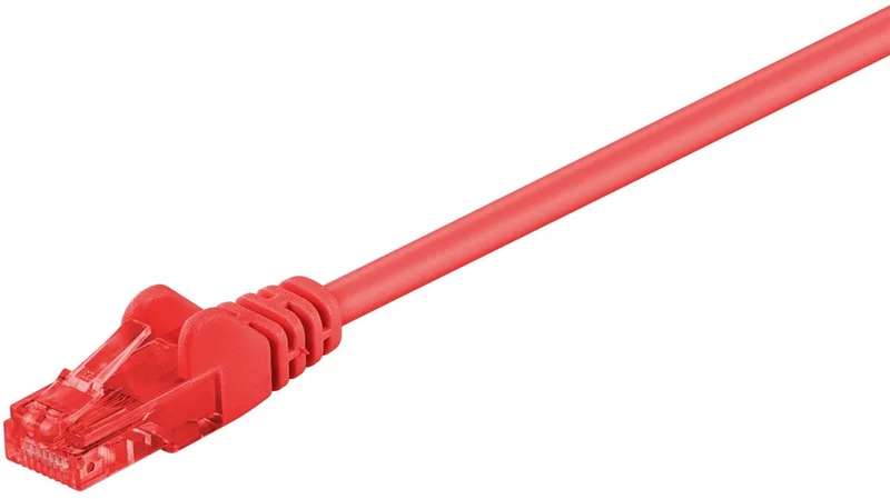 CAT 6 netwerkkabel U/UTP 5 m met CCA-geleider en vergulde contacten, RJ45-connectoren met vergrendelingsbeveiliging, voor Gigabit Ethernet von Goobay in Rot – Produktfoto