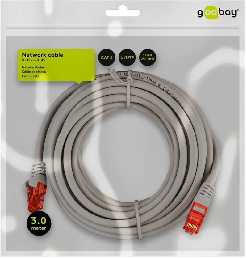 CAT 6 Patch Cable, U/UTP, grey 3 m från Goobay i Grå – produktbild