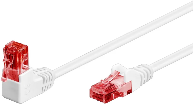 CAT 6 patchkabel 1x 90° haaks, U/UTP 0,5 M - Netwerkkabel - Computerkabel - Kabel fra Goobay i Hvid – produktbillede